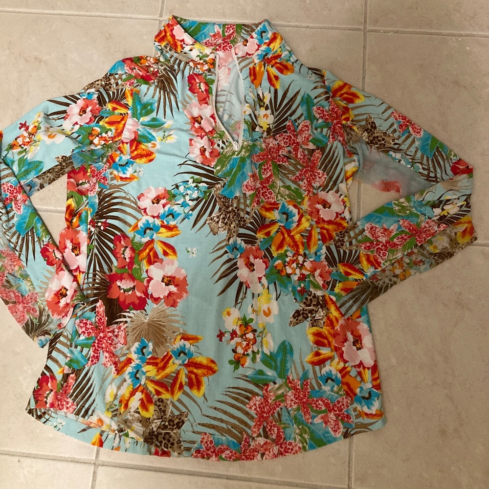 G Lifestyle Tropical Activewear Long Sleeve Shirt with 1/4 zip